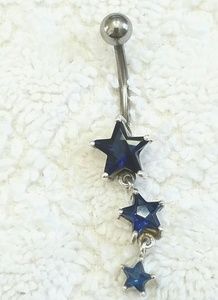 925 SS Stamped Blue Star Dangle CZ Navel Ring